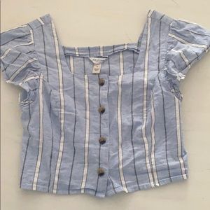 blue and white striped cropped shirt